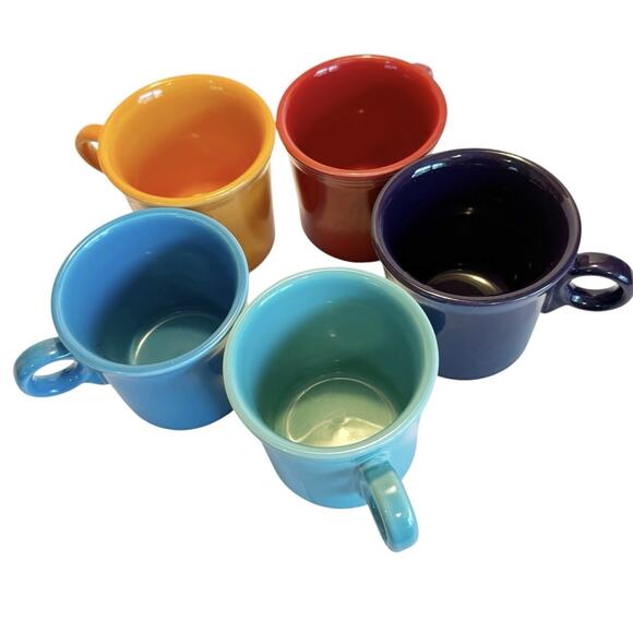 Vtg Fiestaware Fiesta HLC Set of 5 Multicolored Coffee Cups Mugs Ring Handles - Picture 1 of 16